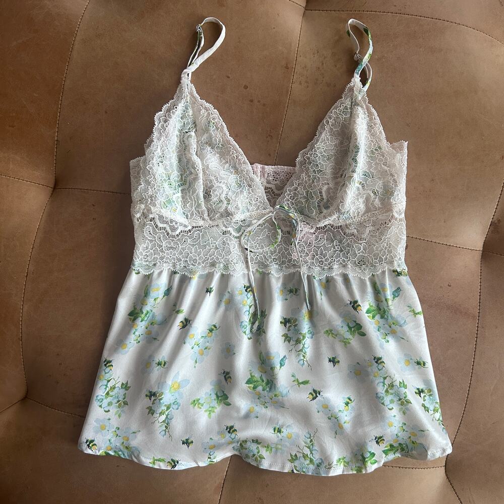 Y2K Babydoll Fairy Satin Lace Slip Top Bee Floral Dainty Whimsy Women S